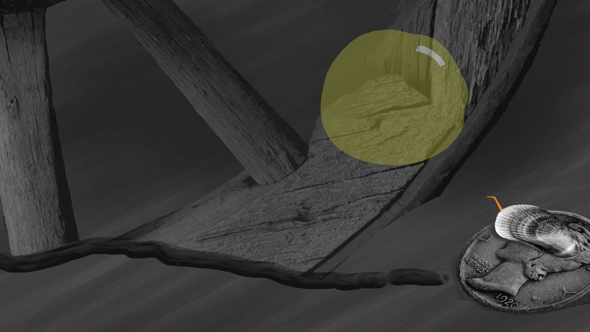 Illustrated frame with a highlighted rock detail from the film's animated sequence
