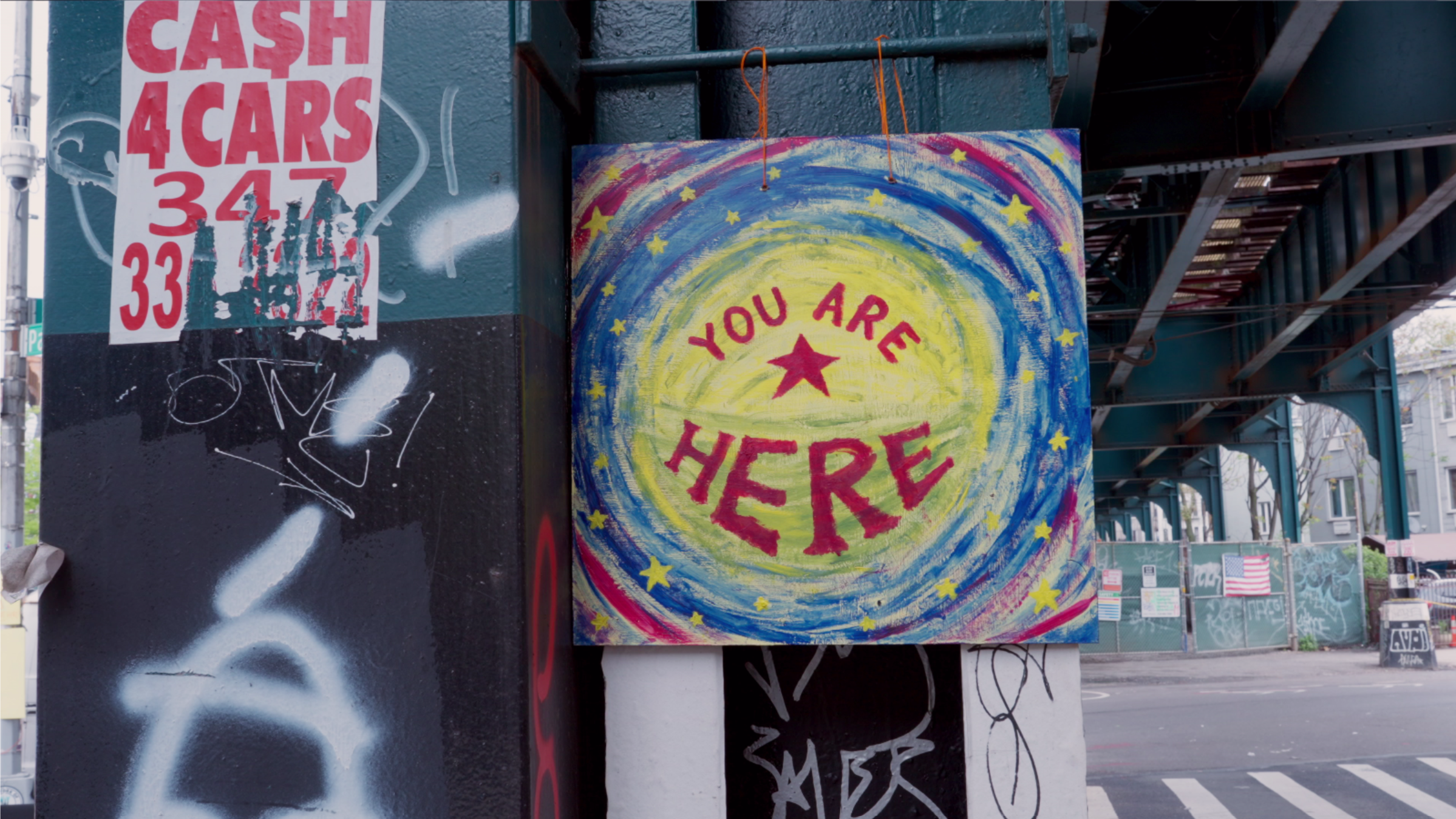 Hand-painted 'You Are Here' sign found on site
